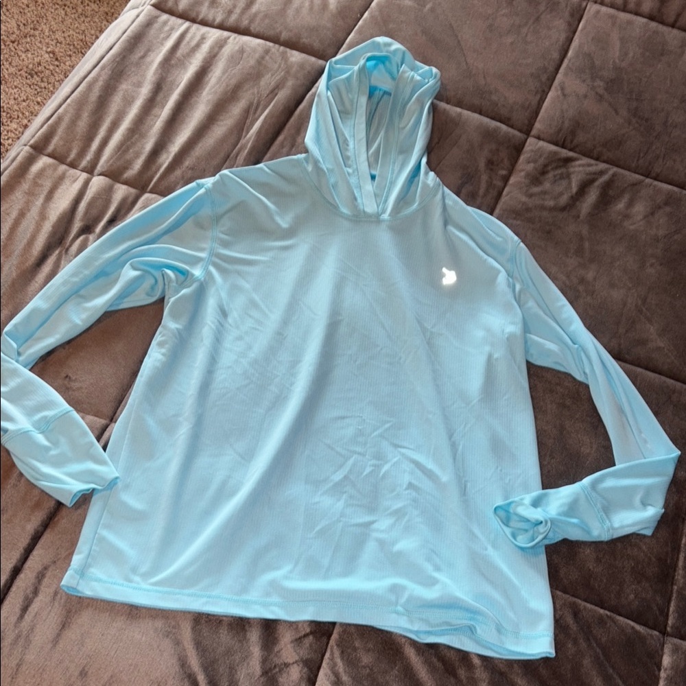 Light Blue Hooded Long Sleeve Shirt